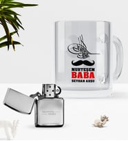 BK Gift Kişiye Özel Muhteşem Baba Cam Kupa Bardak Benzinli Çakmak Seti (Model 1)