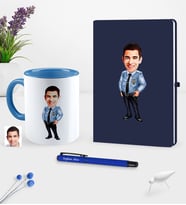 BK Gift Kişiye Özel Bay Polis Karikatürlü Lacivert Defter Kalem Kupa Seti - 1 (Model 1)