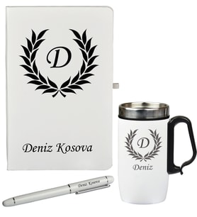Kişiye Özel Hazırlanmış Hediye Defter Kalem Ve Termos Mug Seti