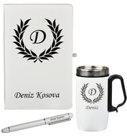 Kişiye Özel Hazırlanmış Hediye Defter Kalem Ve Termos Mug Seti