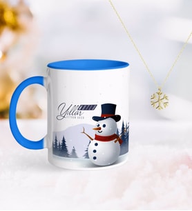 BK Gift Kişiye Özel Yılbaşı Mutlu Yıllar Mavi Kupa ve Kar Tanesi Kolye-19 (Model 1)