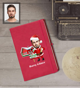 Kişiye Özel Yılbaşı Erkek Karikatürlü Kırmızı Defter Model-11