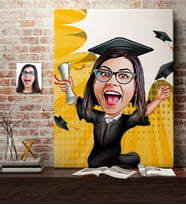 BK Gift Kişiye Özel Bayan Mezun Karikatür Kanvas Tablo 70x100cm 1