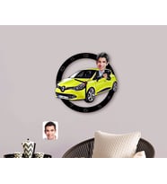 BK Gift Kişiye Özel Plakalı Erkek Renault Megane Karikatürlü Ahşap Duvar Saati-2 (Beyaz)