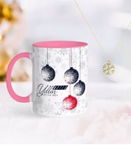 BK Gift Kişiye Özel Yılbaşı Mutlu Yıllar Pembe Kupa ve Kar Tanesi Kolye-13 (Model 1)