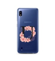 Pembe Çiçekli Harf Tasarım Süper Şeffaf Silikon Telefon Kılıfı Samsung A10 U-Har
