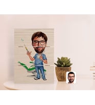 BK Gift Kişiye Özel Erkek Diş Hekimi Karikatürlü Otantik Masaüstü Ahşap Palet Çerçeve-4 (Beyaz)