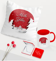 BK Gift Kişiye Özel Yılbaşı Mutlu Yıllar Temalı Kırmızı Kupa Ayna Yastık Seti - 1