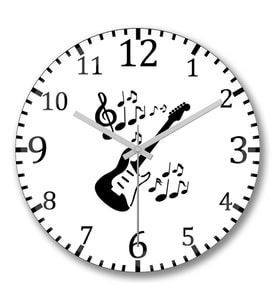 Ritmik Gitar Müzik Duvar Saati Bombeli Gercek Cam
