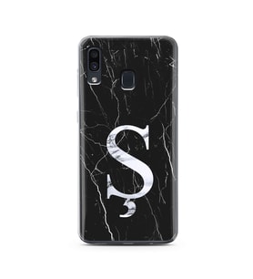 Samsung A30 Siyah Mermer Harf Tasarımlı Telefon Kılıfı Ş-Harfi 