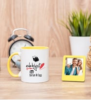 Edebiyat Öğretmeni Sarı Kupa Bardak ve Sarı Mini Fotoğraf Çerçevesi