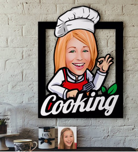 BK Gift Kişiye Özel Bayan Chef Karikatürlü 3D Ahşap Tablo-14