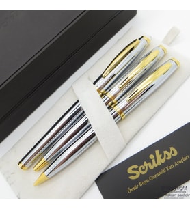Scrikss 39 3'lü Takım Gold Krom  Dolma Kalem + Tükenmez Kalem + Versatil Kalem Set  Scrikss Kalem  İsme Özel Kalem  Hediyelik Kalem