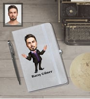 Kişiye Özel İş Adamı Karikatürlü Gri Defter Kalem Hediye Seti  Bay-8