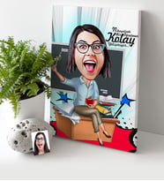 BK Gift Kişiye Özel Bayan Öğretmen Karikatür Kanvas Tablo 30x50cm 2