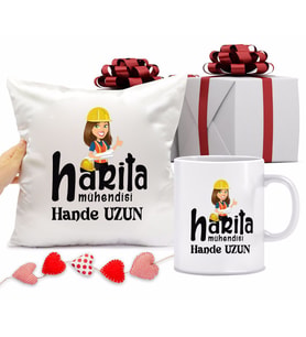 Harita Mühendisi Bardağı ve Yastığı Hediye Seti (Model 1)