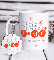 BK Gift Kişiye Özel Fizik Öğretmeni Beyaz Kupa ve Anahtarlık Hediye Seti-2 (Model 1)