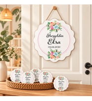 Kişiye Özel Bebek Kapı Süsü Ve 50 Adet Magnet Seti Çiçekli