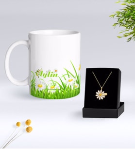 BK Gift Kişiye Özel Papatya Temalı Kupa Ve Papatya Kolye Hediye Seti-3 (Model 1)