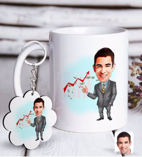 BK Gift Kişiye Özel Erkek Patron Karikatürlü Beyaz Kupa ve Anahtarlık Hediye Seti-4 (Model 1)