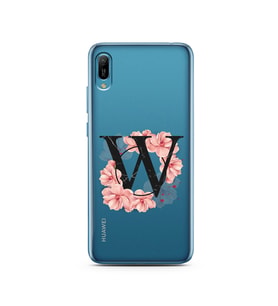 Pembe Çiçekli Harf Tasarım Süper Şeffaf Silikon Telefon Kılıfı Huawei Y6 2019 W-