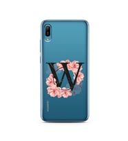 Pembe Çiçekli Harf Tasarım Süper Şeffaf Silikon Telefon Kılıfı Huawei Y6 2019 W-