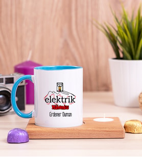 Elektrik Mühendisi Ahşap Altlıklı Mumlu Mavi Kupa Bardak