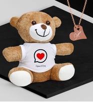 BK Gift Kişiye Özel Sevgililer Temalı Peluş Ayıcık ve Rose Kalp Kolye Set - 80
