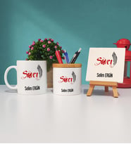 Savcı Kupa Bardak Kalemlik ve Dekoratif Taş Baskı Seti