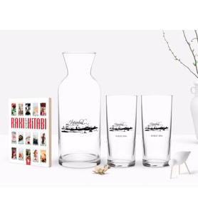 BK Gift Kişiye Özel Renkli Baskılı İstanbul Tasarımlı Turistik İkili Rakı Bardağı Karaf ve Cep Kitabı Hediye Seti-5 (Model 1)