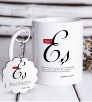 BK Gift Kişiye Özel Mânâ Eş Beyaz Kupa ve Anahtarlık Hediye Seti (Model 1)