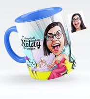 BK Gift Kişiye Özel Bayan Süslü Karikatürlü Mavi Kupa Bardak  1