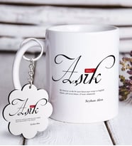 BK Gift Kişiye Özel Mânâ Aşık Beyaz Kupa ve Anahtarlık Hediye Seti (Model 1)