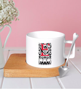 BK Gift Kişiye Özel Harfli Ahşap Altlıklı Seramik Fincan-7 (Beyaz)