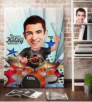 BK Gift Kişiye Özel Bay Baterist Karikatür Kanvas Tablo 70x100cm 1