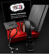 Kişiye Özel Siyah Defter & Siyah Kartlık & Siyah Tesbih & Siyah Kemer & Metal Tükenmez Kalem Hediye Seti