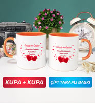 İkili Sevgiliye Sevgililer Günü Hediyesi 6 Kupa Bardak Turuncu