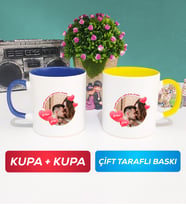 İkili Sevgiliye Sevgililer Günü Hediyesi 8 Kupa Bardak Lacivert Sarı