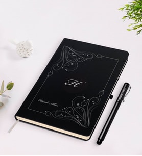 BK Gift Kişiye Özel Baş Harf İsim Tasarımlı Siyah Defter Kalem Seti-1
