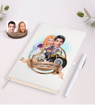 BK Gift Kişiye Özel Yılın En Mükemmel Çifti Karikatürlü Beyaz Defter ve Kalem Hediye Seti-73