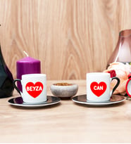 İsim Yazılı Kırmızı Kalpli İkili Siyah Türk Kahvesi Fincanı