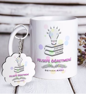 BK Gift Kişiye Özel Felsefe Öğretmeni Beyaz Kupa ve Anahtarlık Hediye Seti-2 (Model 1)