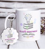 BK Gift Kişiye Özel Felsefe Öğretmeni Beyaz Kupa ve Anahtarlık Hediye Seti-2 (Model 1)