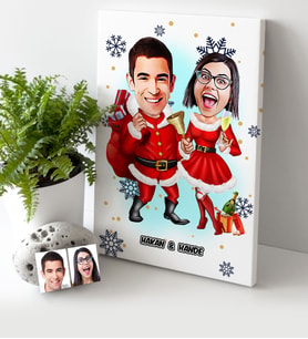 BK Gift Kişiye Özel Yılbaşı Temalı Sevgililer Karikatürlü Kanvas Tablo (30x50cm.) - 3