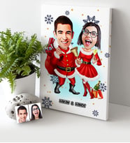 BK Gift Kişiye Özel Yılbaşı Temalı Sevgililer Karikatürlü Kanvas Tablo (30x50cm.) - 3
