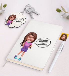 BK Gift Kişiye Özel Kız Çocuk Kolay Yetişmiyor Karikatürlü Beyaz Defter Kalem ve Anahtarlık Hediye Seti-5 (Model 1)