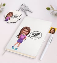 BK Gift Kişiye Özel Kız Çocuk Kolay Yetişmiyor Karikatürlü Beyaz Defter Kalem ve Anahtarlık Hediye Seti-5 (Model 1)