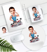 BK Gift Kişiye Özel Bay Fitness Eğitmeni Karikatürlü Defter Kalem Kupa Mouse Pad Seti (Model 1)