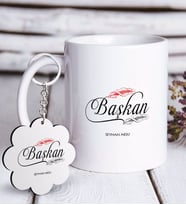 BK Gift Kişiye Özel Mesleki Başkan Beyaz Kupa ve Anahtarlık Hediye Seti-1 (Model 1)