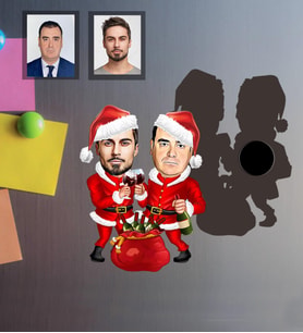 Kişiye Özel Yılbaşı Arkadaş Karikatürlü Ahşap Magnet Model-1